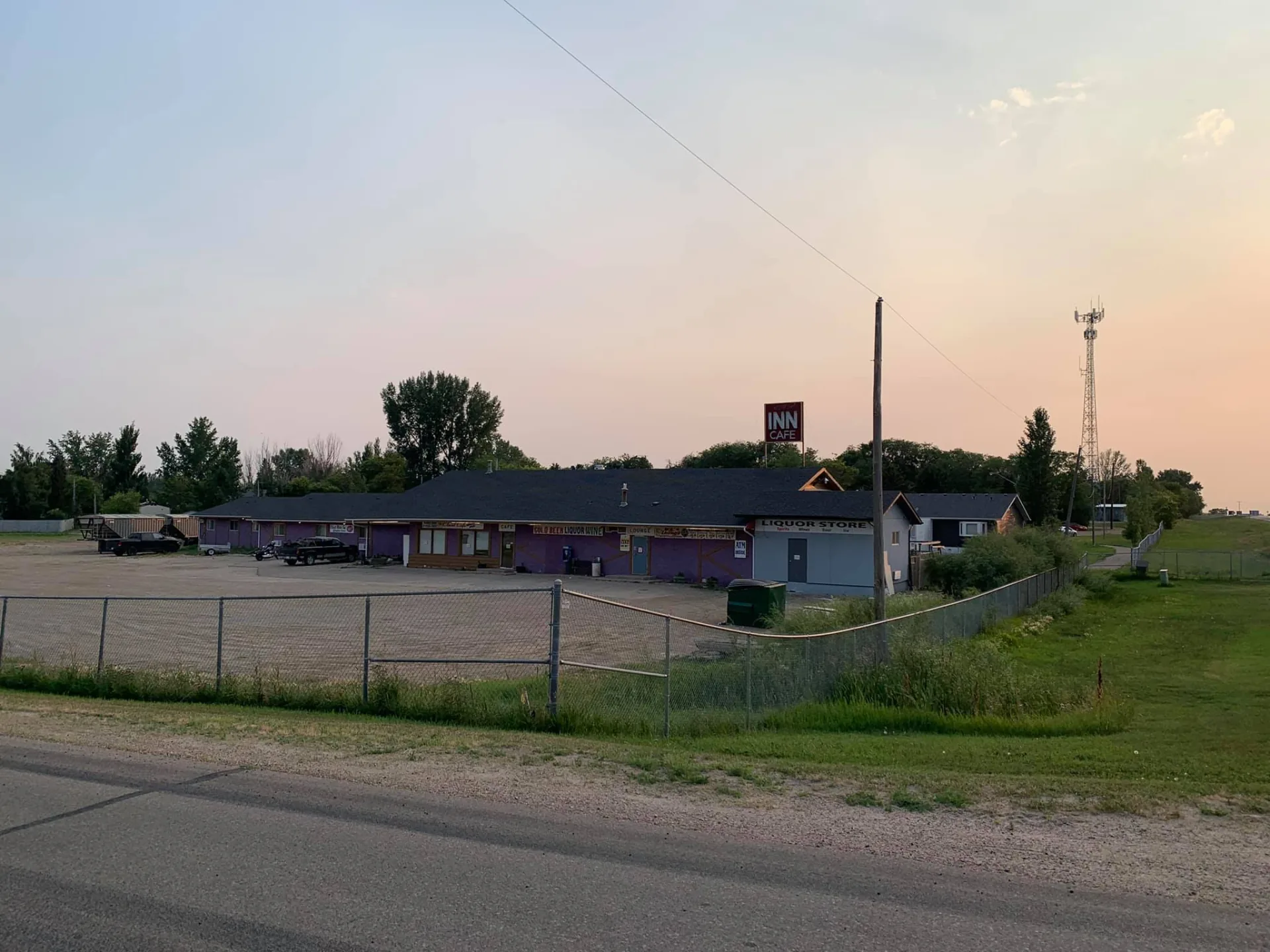 Clavet Motor Inn at dusk on the Saskatchewan prairie
